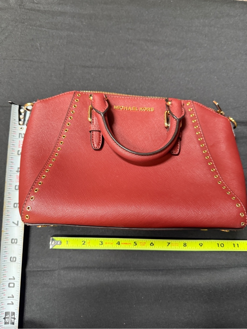 Michael Kors Ciara Grommet Brick Red Saffiano Leather Satchel Crossbody Bag EUC - Picture 13 of 16